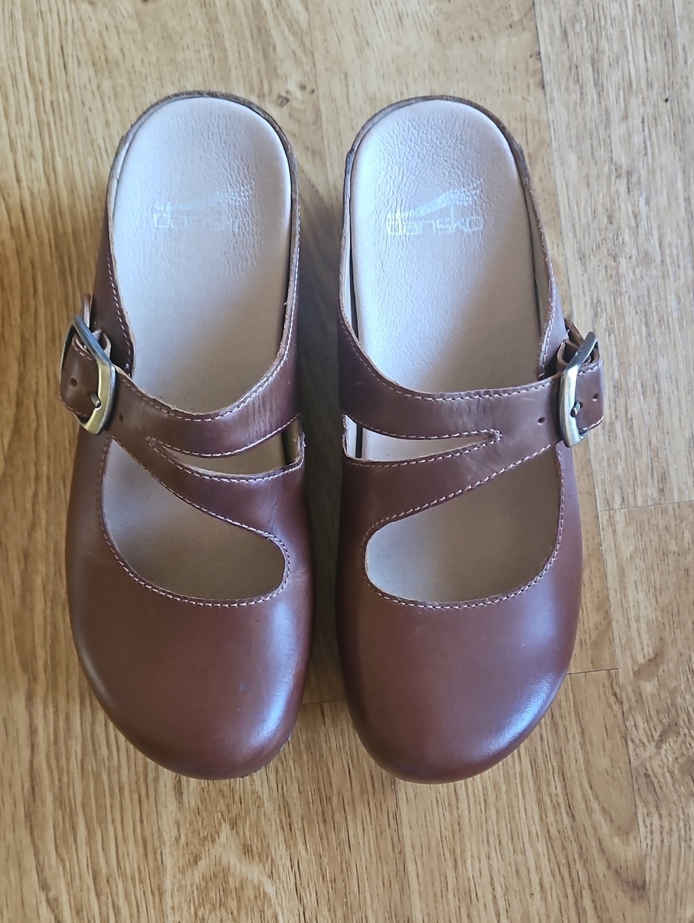 Dansko Brown Leather Mary Jane Mules with Buckle